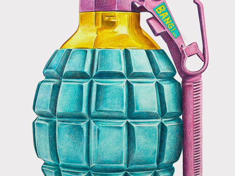 Bang ! | La-grenade,2024, crayon de couleur, 60 x 50 cm